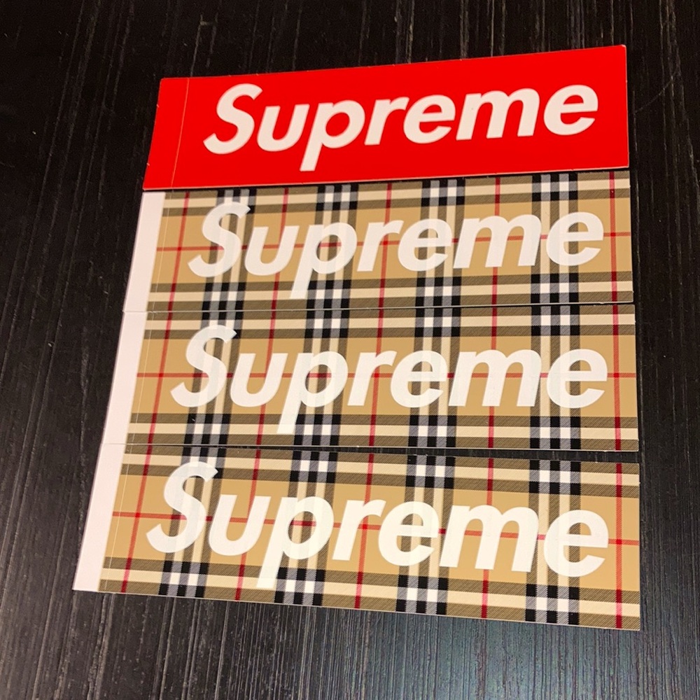 (3) Supreme x Burberry Stickers and (1) Red Supreme Sticker